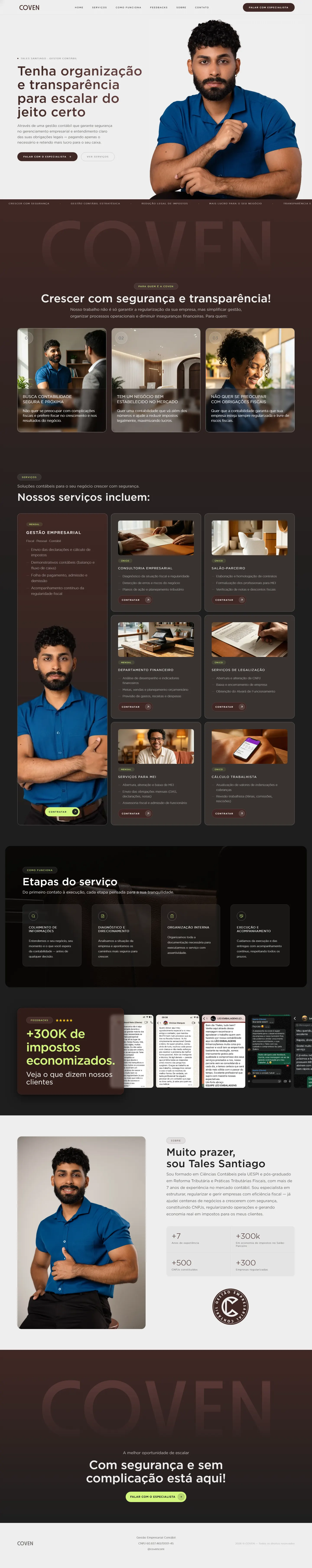 Landing page da COVEN, todas as seções